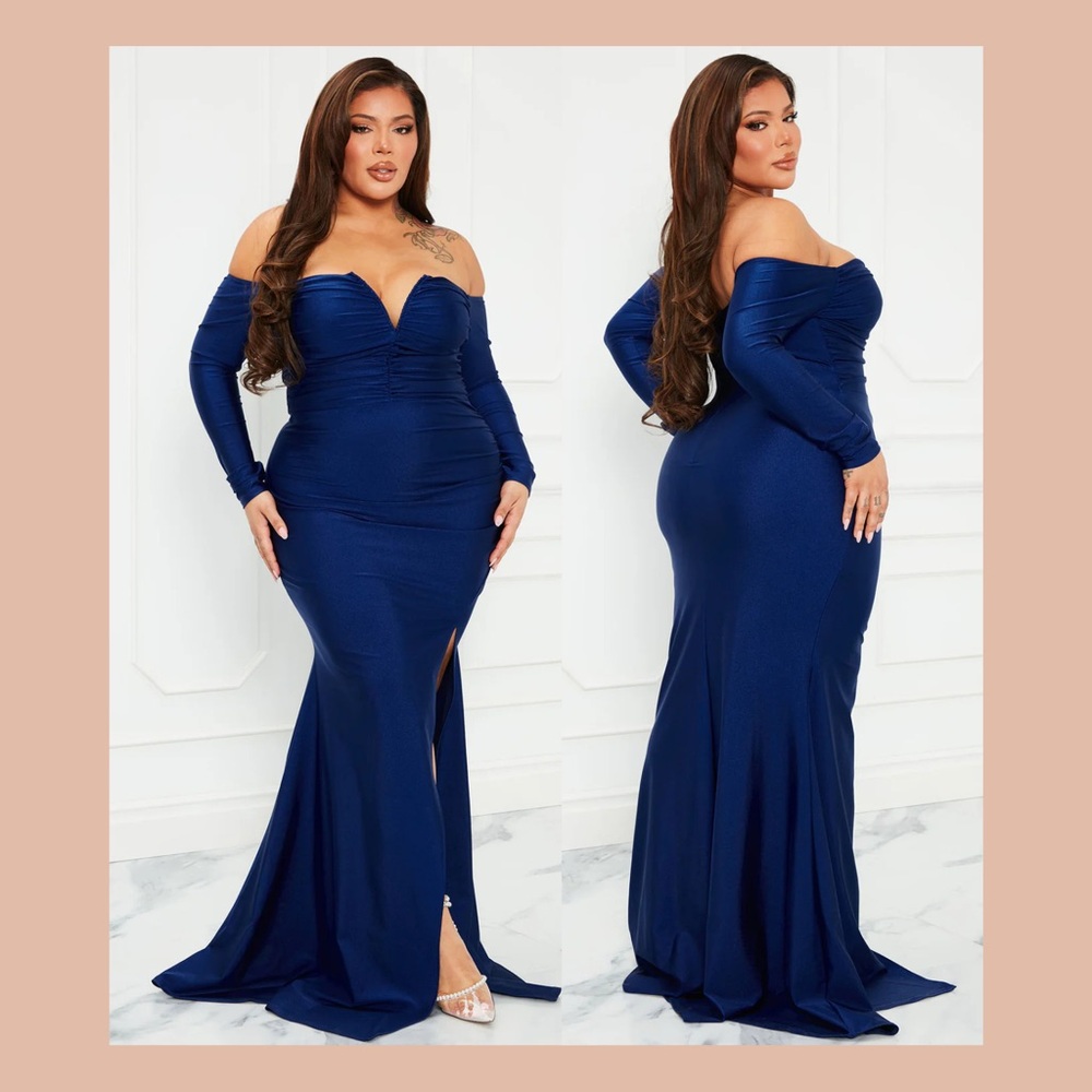 Elegant Blue Off-Shoulder Evening Gown
